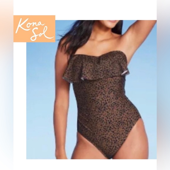 Kona Sol Other - KONA SOL Brown Animal Print Ruffle One Piece Bathing Suit 🆕